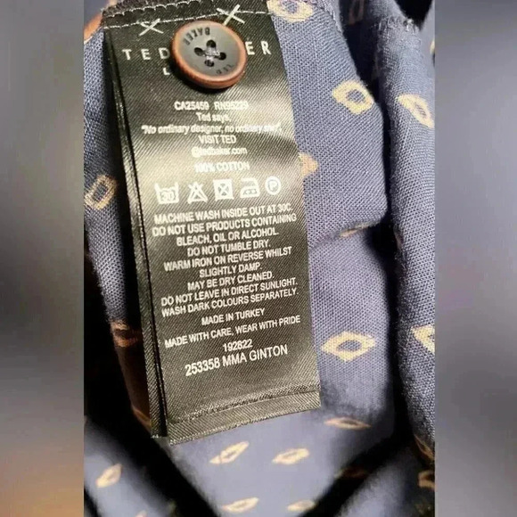 Ted Baker Men's Ginton casual button down Diamond Gio Short Sleeve Navy Shirt 6 - Picture 5 of 5